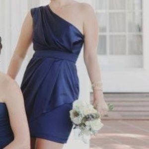 BCBG Generation Navy Blue Satin One Shoulder Dress, Size 2